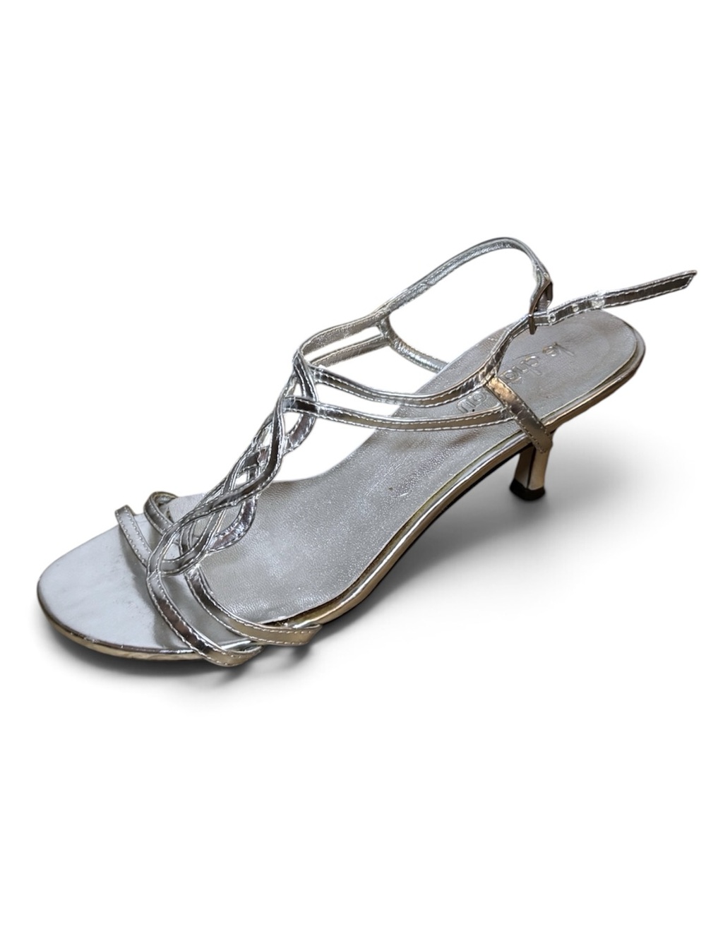 Vintage Le Château Silver Metallic Strappy Kitten Heels Y2K
